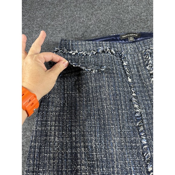 Banana Republic Skirt Womens Size 10 Blue Tweed Frayed Hem Pockets Modern Chic - Picture 2 of 15
